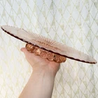 Vintage Anchor Hocking pink depression glass ribbed cake plate ball footed