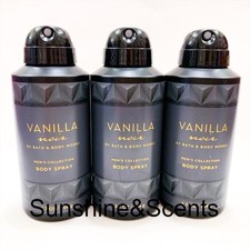 3-PACK Bath  Body Works VANILLA NOIR Men's Collection Body Spray 3.7oz Each NEW