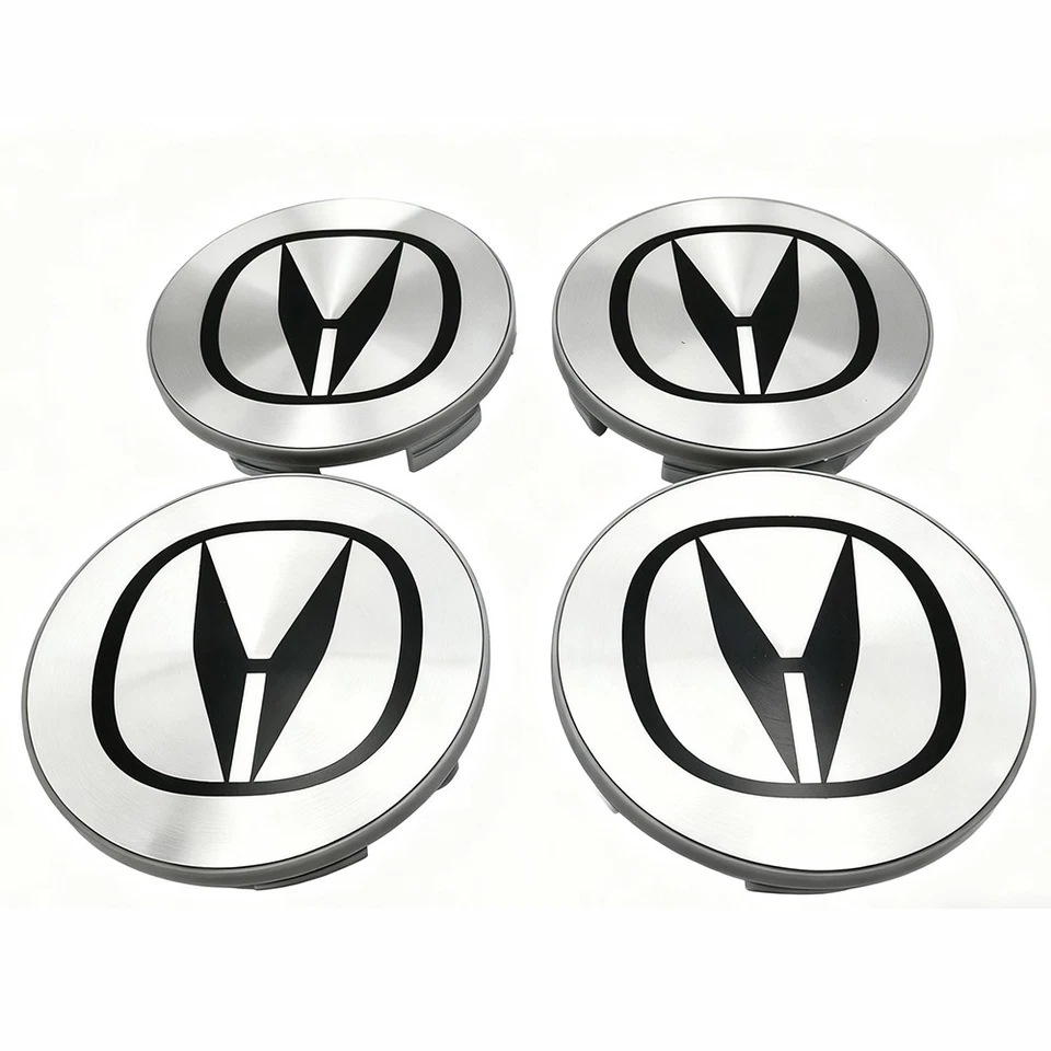 Set of 4 Wheel Center Hub Caps Cover Silver & Black Emblem Fit For Acura 69MM Foto 4 de 4