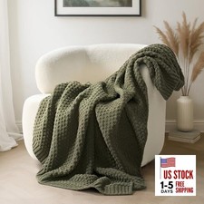 Chunky Chenille Knit Throw Blanket for Couch, Soft 50" x 60" Olive Green