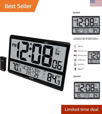 Atomic Clock with Jumbo 4'' Display & Wireless Temp Sensor   No Setting Needed!