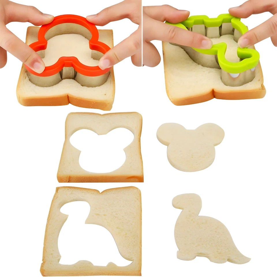 AVANA Edelstahl Ausstechformen Sandwich Cutter Keks Maus Dino Ausstecher 2er Set - Bild 4 von 4