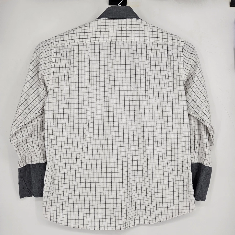 Camisa de Vestir Steven Land Para Hombre 17.5 36-37 Gris Blanco Botón Manga Larga De Colección Foto 4 de 4