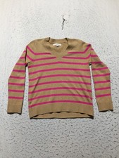 Loft Sweater Womens S Small Beige Pink Striped V Neck Knit Long Sleeve