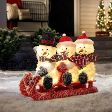 Luxenhome 30" H Lighted Snowman Outdoor Christmas Decorations, Prelit Frosted Sn