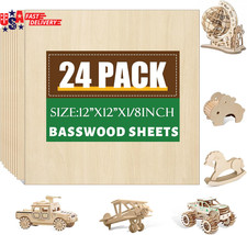 24 Pack Basswood Sheets 1/8 X 12 X 12 Inch for Crafts, Basswood Sheets Plywood S
