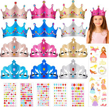31Pcs Crown Craft for Kids, 24Pcs Foam Princess Tiara Crowns with Gem Diamond Ta