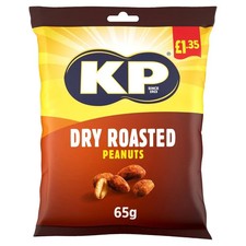 Kp Dry Roasted Peanuts 16 bags 65g each in a Box PMP £1.35