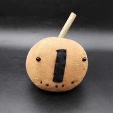 Primitive Style Fabric Jack O Lantern Pumpkin Wooden Stem Stuffed Rustic Decor