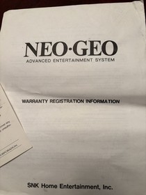 neo geo aes System Console and Controller Manual and Warranty Registration ONLY 