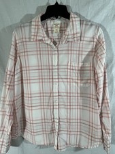 Blusa para mujer Faded Glory manga larga XXL rosa a cuadros con botones