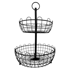 Member's Mark 2 Tier Round Wrought Iron Fruit Basket Stand, Black