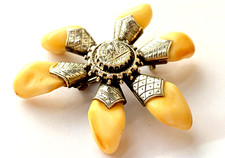 Antike viktorianische Silber Hirsch Stoßzahn Brosche große Größe Durchmesser 52 mm