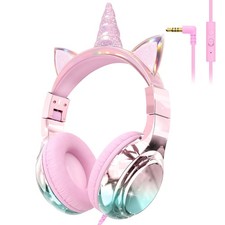 Kids Unicorn Headphones Wired with Mic, 85/94dB Safe Volume Limit, Sparkly Wi...