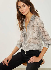 Image of BNWT NEW Mint Velvet Grey Sheer Chiffon Snake Animal Print Shirt Blouse UK 18