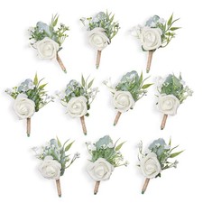Rose Boutonnieres for Men Wedding Groom and Groomsmen White Boutonniere for R...