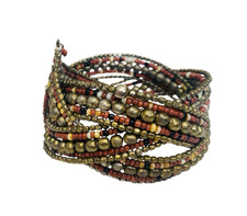 Hand Beaded Braided Cuff Metallic Seed Bead Bracelet Stretch 2.5 to 3 in Artisan
