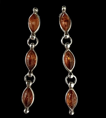 AMBER STERLING SILVER 925 Long Earrings Drop Dangle 4.5cm - Picture 2 of 7
