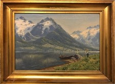 BOY AT MOUNTAIN LAKE, original oil painting