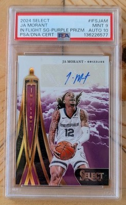 2024-25 Select In Flight Signatures Ja Morant IFSJAM Purple Prizm 12/75 PSA 10/9