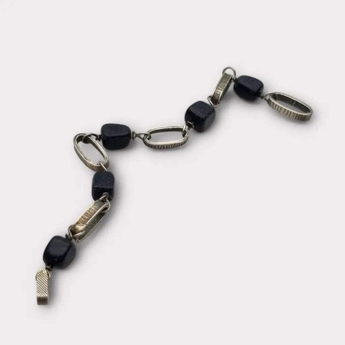 Pulsera vintage de plata y piedra dorada azul para mujer, hecha a mano y sin tra - Foto 4 di 10