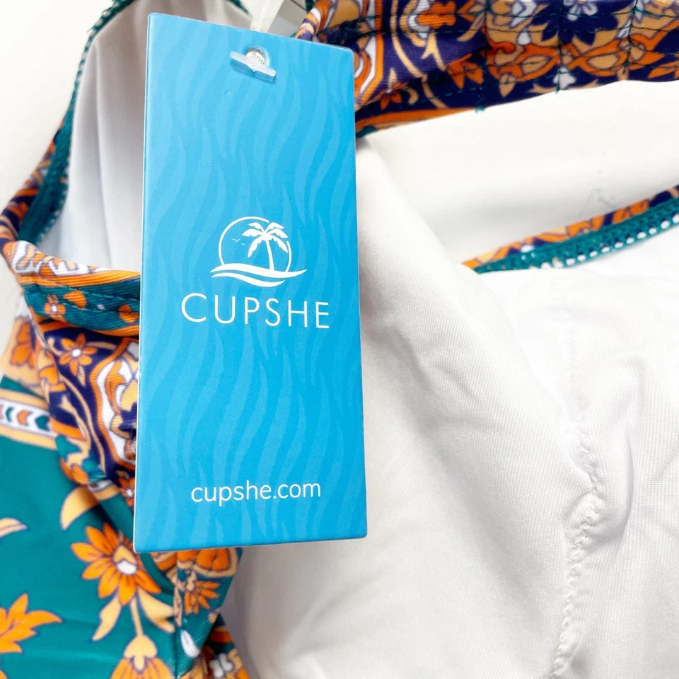 Cupshe 女式花卉波西米亚印花 Cheeky One Piece 泳装绿色 L 码 — 第 4/4 张图片