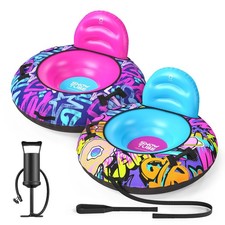 44  Snow Tube with Backrest, 2Pack   Heavy Duty Inflatable Sled 500 lbs Capacity