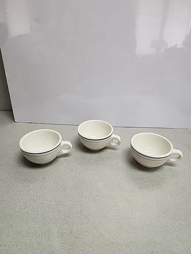 3 Vintage Syracuse China Striped Heavy Ceramic Restaurant Diner Coffee Cups Mugs