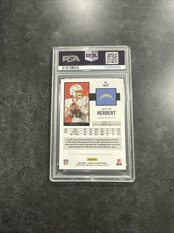 Panini Chronicles 2020 - Actualización de puntuación de novatos Justin Herbert #443 (RC) como nuevo 9 Foto 2 de 2