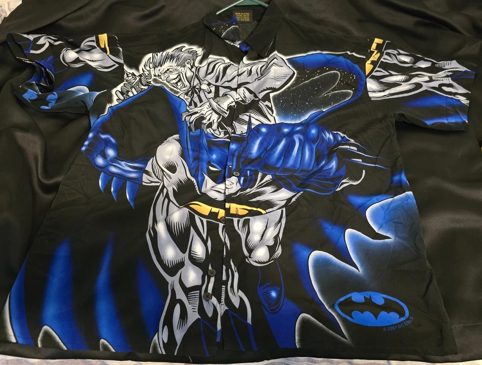 Camisa abotonada vintage DC Comics Warner Bros para hombre L Batman vs. Joker Foto 4 de 4