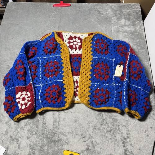 Vintage 90er Handarbeit Oma gehäkelt Oversize offene Strickjacke Einheitsgröße - Bild 2 von 8