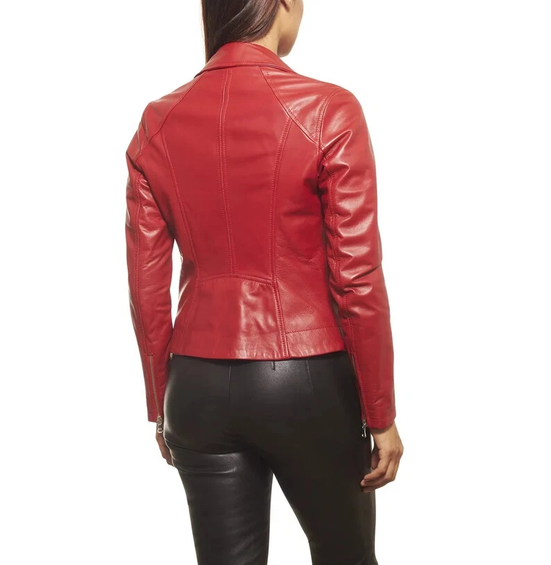 Красная кожаная куртка для женщин, мотоциклиста Bomber пальто для него, из овчины дизайнер  - Изображение 3 из 4