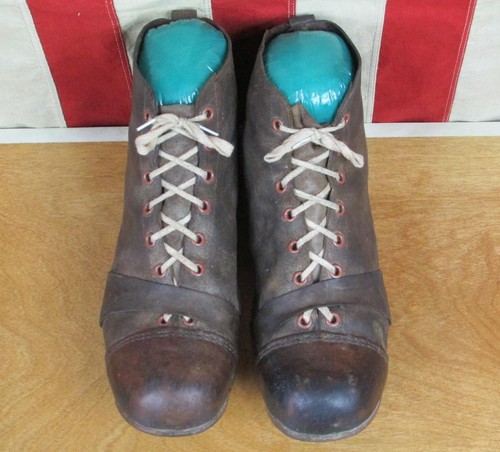 Vintage 1900s Brooks Leather Football Soccer Boots Shoes Stacked Cleats Antique - Picture 4 of 11