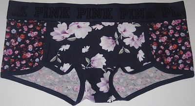 NWOT NIP VICTORIA/'S SECRET PINK BLUE LOGO WAISTBAND BOYSHORTS CURVED HEM PANTIES