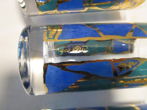 Vintage Georges Briard Highball Glass GOLD & BLUE Mosaic 1960’s 22K 1960's MCM - Picture 6 of 10