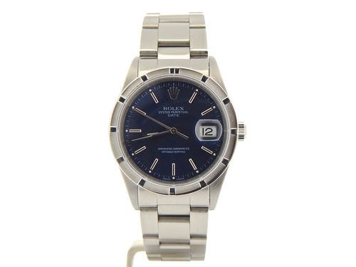 Reloj de acero inoxidable para hombre Rolex Date 15210 modelo de ajuste rápido con esfera azul 34 mm - Imagen 2 de 9