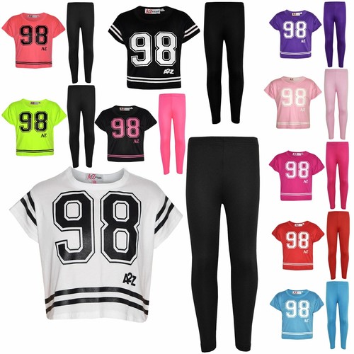 A2Z4Kids Girls Top Kids 98 Print Stylish Crop Top & Fashion Legging Set Age5-13Y - Picture 2 of 36