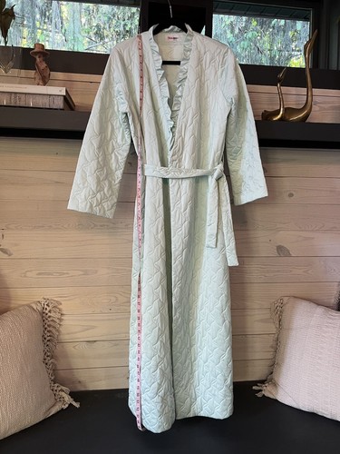 Vintage ShadowLine Medium Quilted Robe Womens Blue Green Front Tie NEW! - Picture 7 of 10