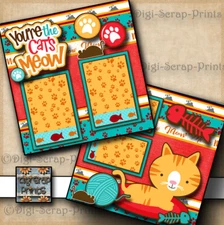 CATS MEOW 2 premade scrapbook pages paper piecing KITTEN PET DIGISCRAP #A0136 