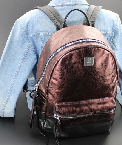 MCM Rucksack Tasche Backpack braun metallic schwarz silber Damen - Bild 2 von 16