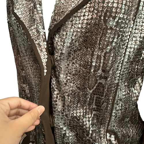 Chico’s Sequin Snake ravishing jacket Sparkling Belted Coat sz 0/ Small NEW - Picture 6 of 10