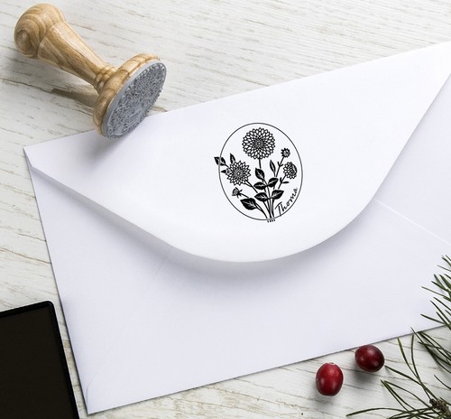 Sello de dalias personalizado, nombre personalizado flores, regalos artísticos en precioso embalaje - Imagen 6 de 8