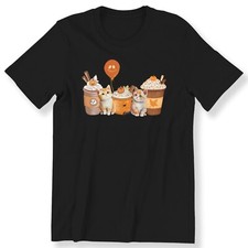 Halloween Coffee Cat Men's Ladies T-shirt Cat And Coffee Lovers Autumn Vibes Tee
