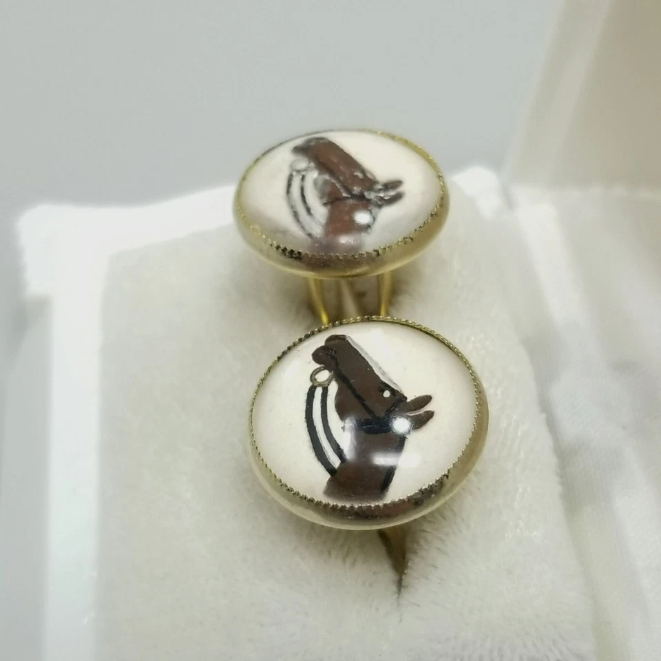 Gemelos de vidrio pintado al revés cabeza de caballo vintage tono dorado bala ecuestre Foto 3 de 4