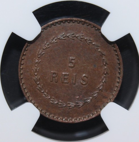 Portuguese India GOA 1871 5 Reis NGC Graded MS-62 ONLY 51,000 Mintage Rare - Picture 2 of 4
