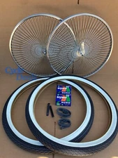 26" Chrome 140 Wheels White Wall Arrow Tires Tubes Set CRUISER LOWRIDER Bicycle