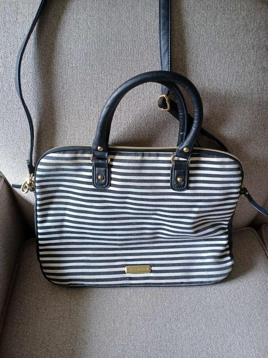 Steve Madden black/white stripe padded,laptop shoulder bag