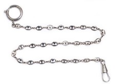 1 POCKET WATCH CHAINS STAINLESS Silver tone CLASP RING CLIP NEW