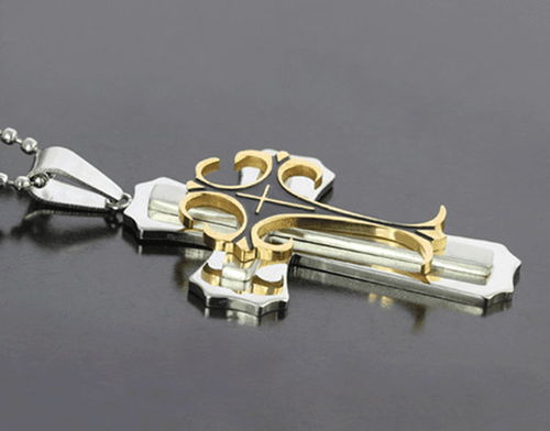 Cross Pendant Necklace Stainless Steel Crucifix Cuban Gold Black Men Unisex New - Picture 9 of 12