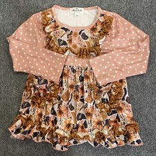 Marie Nicole Girls 2XL Toddler Farm Floral Polka Dot Ruffle Pink White Brown